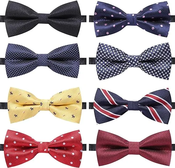 AUSKY 8 PACKS Elegant Adjustable Pre-tied Bow Ties for Men Boys (1&4&5&6&8 Pack for option)