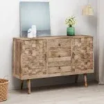 Zona Mid-Century Modern Mango Wood 3 Drawer Sideboard with 2 Doors