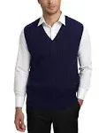 Kallspin Men’s Wool Blended Cable Knit Vest Sweater V Neck Relaxed Fit Sleeveless Pullovers