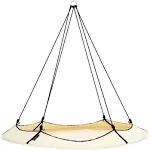 Hangout Pod Free-Hanging Transportable Circular Family Hammock Bed/Hanging Chair/Porch Swing for Garden, Deck, Lawn, Patio and Camping. Cream & Black