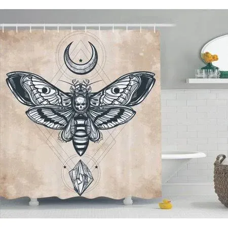 Ambesonne Fantasy Shower Curtain, Dead Head Hawk Moth Luna and Stone Magic Skull ...