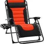 Best Choice Products Oversized Padded Zero Gravity Chair, Folding Outdoor Patio Recliner w/ Side Tray - Black/Orange