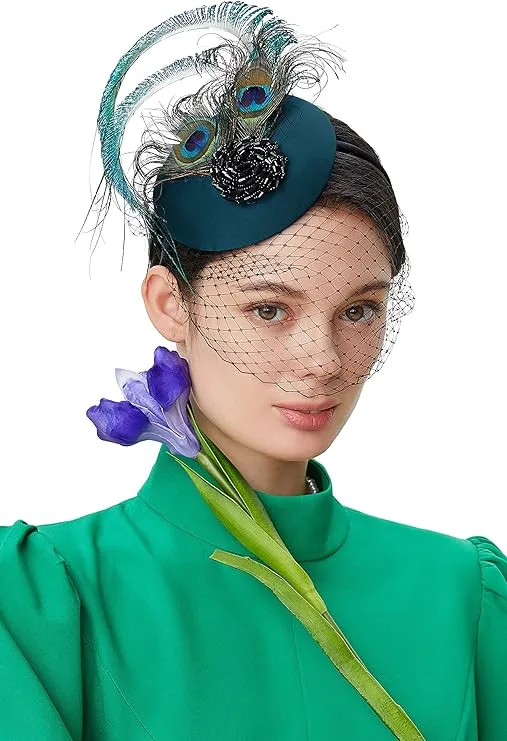 BABEYOND Fascinator Hat Tea Party Kentucky One Size, Peacock-5 