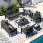 Aecojoy Aluminum Outdoor Furniture Set 7 Pieces Sectional Sofa Patio Conversation Set - Dark Gray