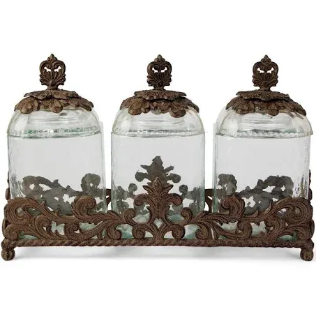 Acanthus Glass Canisters, Set of 3 with Base