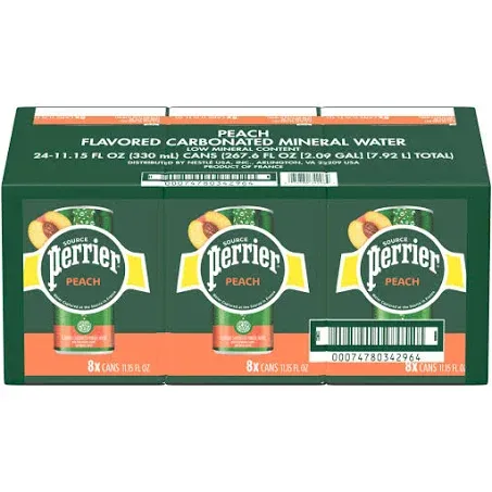 Perrier Peach Flavored Sparkling Water, 11.15 Fl Oz Cans 8 Count (Pack of 3)