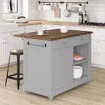 Dorel Living Kelsey Kitchen Island with 2 Stools in Gray