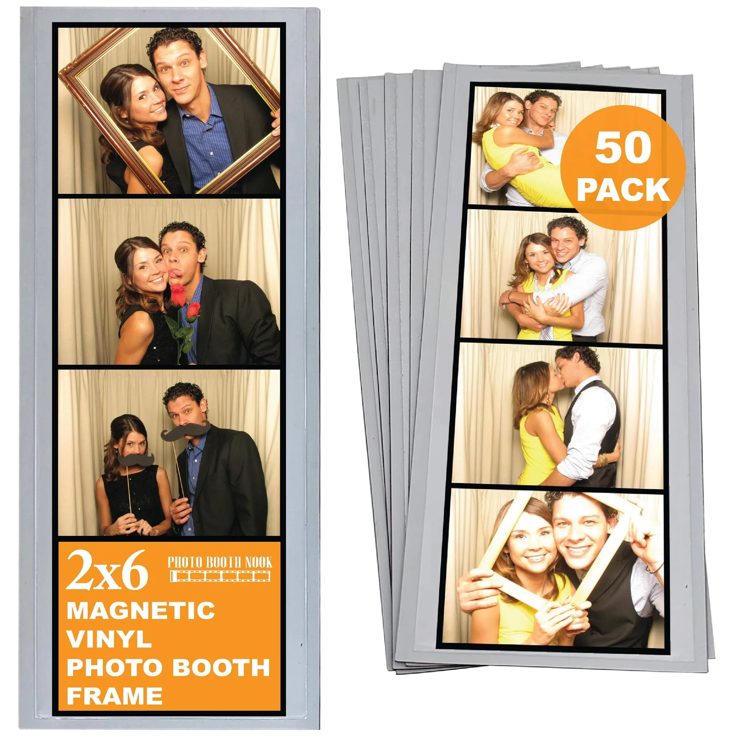 Photo Booth Nook | 2x6 Flexible Magnetic Photo Booth Picture Frames (50 Count) | Crystal Clear Display with Strong Magnet | Bulk