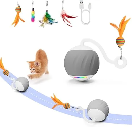 Turbo Tail Cat Ball Toy Cat Toys For Bored Indoor Adult Cats Snake Walk With Feather Interactive Cat Toys Cat Amusing Ball Toys So That Cats Are No Longer Lonely Type-C Rechargeable 4 in 1 Kitten Toys