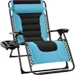 Best Choice Products Oversized Padded Zero Gravity Chair, Folding Outdoor Patio Recliner w/ Side Tray - Light Blue/Black