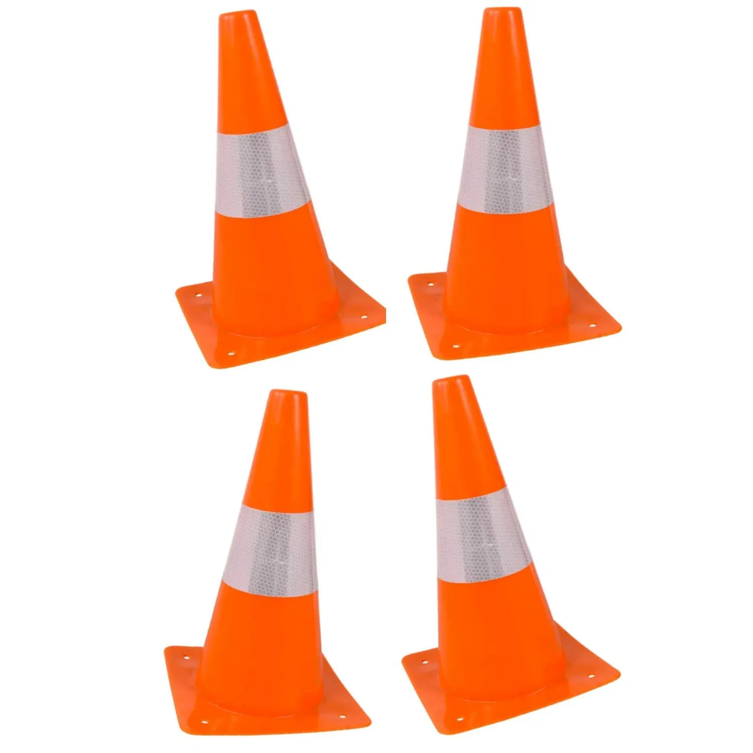 Orange Safety Cones - Hazard Cones (4Pc) 12" Hardware Plastic Safety Cone with Reflective Strip Collar - Great for Kids Play - Physical Distancing Barriers