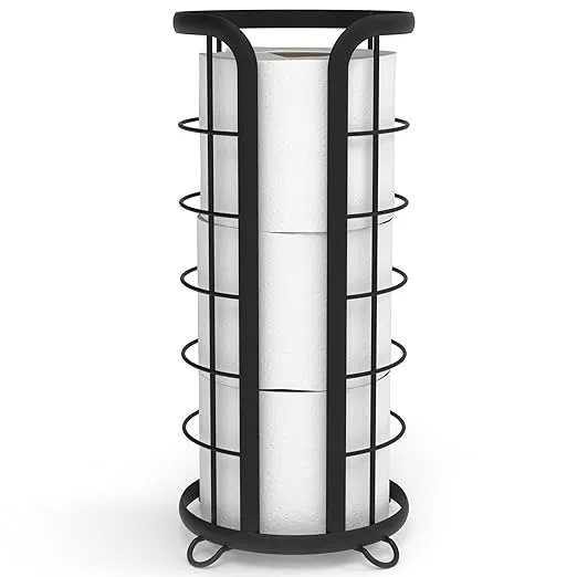 BROOKSTONE, Trending Black Toilet Paper Holder, Freestanding Bathroom Tissue Organizer, Minimalistic Storage Solution, Modern & Stylish Design [Holds MEGA Rolls]