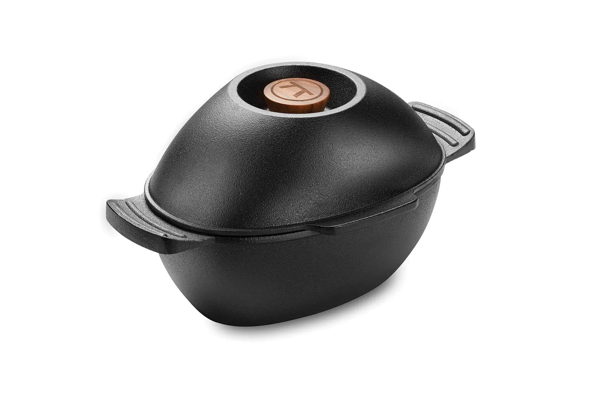 Outset Cast Iron Seafood and Mussel Pot with Lid, 2.5 Quart, Black