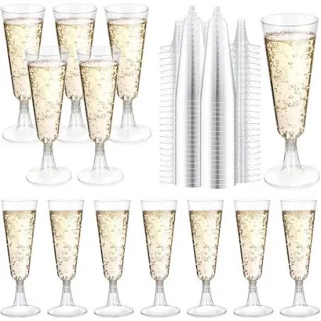 Plastic Champagne Flutes 200 Pack Plastic Champagne Glasses Disposable Mimosa Glasses 5.5 Oz Crystal Clear Plastic Flutes for Party Drinking Cocktail Cups Acrylic Wedding Toasting Glasses Flutes Bulk