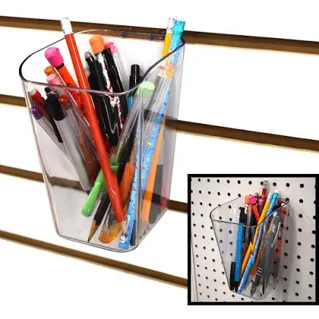 Pen Cup for Pegboard & Slatwall - Acrylic Bucket Bin - 2 Pack