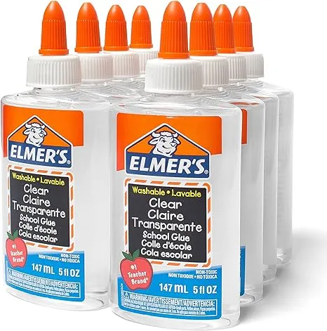 Elmer's Liquid School Glue, Clear, Washable, 5 Ounces, 8 Count - Great for Making Slime