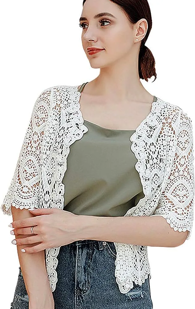 Women's Lace Crochet Half Sleeve Cardigan