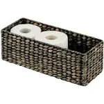 mDesign Woven Hyacinth Narrow Bathroom Toilet Roll Holder Storage Organizer Basket Bin - Rectangle Containers for Bathroom, Toilet Tank - Hold 3 Rolls of Toilet Paper - Natural/Tan