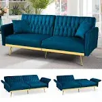 70” Velvet Futon Sofa Bed w/Adjustable Armrests | admsbargainshop