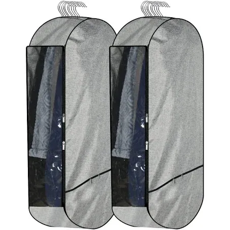 50”Garment Bags for Hanging Clothes,Chakera Large Breathable Garment Bag for Closet Storage with 10”Gusseted,Clear Clothing Storage Garment Cover for Dress Sweater with Double Zipper,2 Packs,Grey