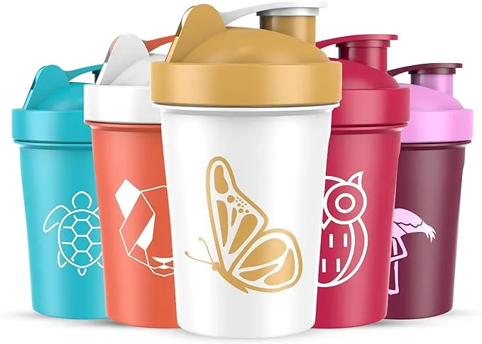 JEELA SPORTS 5 PACK Protein Shaker Bottles for Protein Mixes -20 OZ- Dishwasher Safe Shaker Cups for Protein Shakes - Shaker Cup for Blender Protein Shaker Bottle for Shakes Protein Shake Blender