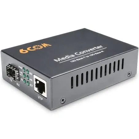 6COM 10G Fiber Media Converter, Unmanaged 1x 100M/1G/2.5G/5G/10GBase-T RJ45 to 1x 10GBase-X SFP+ Slot,Support 10GBase-SR/LR Transceiver, 10G SFP to RJ45 Converter