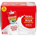 Horizon Organic Milk, Organic, Whole - 6 pack, 8 fl oz milk boxes