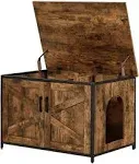 Unipaws Cat Litter Box Enclosure with Top Opening, Large, Rustic Brown