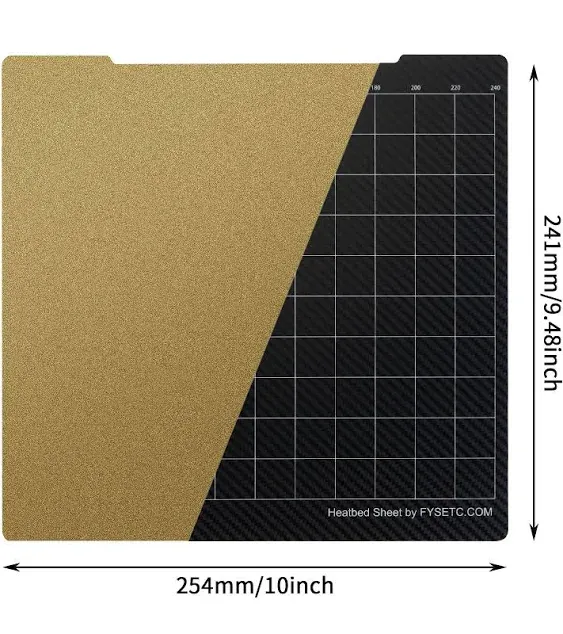 FYSETC Prusa Build Plate MK52 MK3S+ MK4 Spring Steel Surface: Textured PEI+ PET-CF Double-Sided Flexible PEI Sheet 253.8x241mm Hot Bed Cover for Filament PLA ABS for MK2 MK2.5 MK3 MK3S 3D Printer