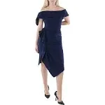 Betsy & Adam Womens Asymmetric Ruffled Cocktail and Party Dress Navy 2