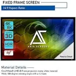 Akia Screens Fixed Frame Projector Screen 100 inch 16:9 8K 4K Ultra HD 3D Ready Wall Mount CINEWHITE UHD-B 100 Projection Screen for Indoor Movie Video Home Theater Cinema Office AK-FF100WH2