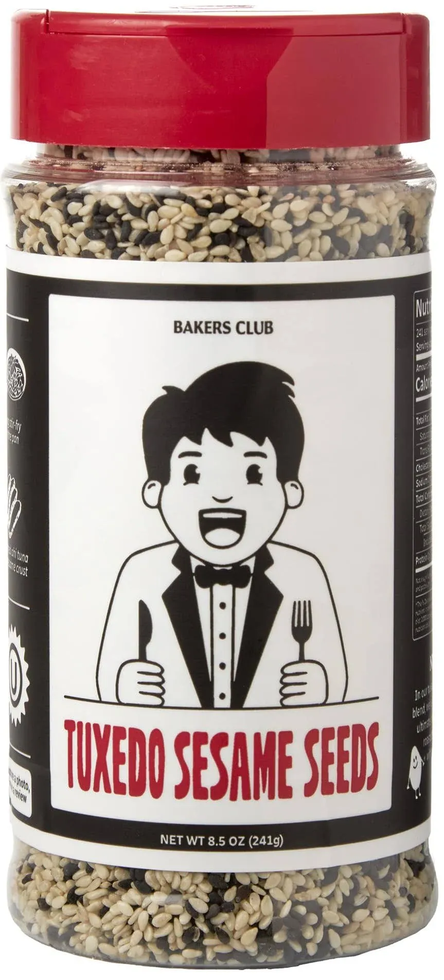 Bakers Club 8.5oz Mixed Black and White Sesame Seeds - Tuxedo blend for Sushi, Tuna, Stir Fry, Bread, Poke Bowls - Kosher, Gluten Free, Rich in Sesame Oil - Ideal for Toasting, Cooking, Baking