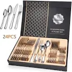 24 Piece Silverware Flatware Cutlery Set, Stainless Steel Utensils Service for 6, Include Knife Fork Spoon, Mirror Polished, Dishwasher Safe (Silver)