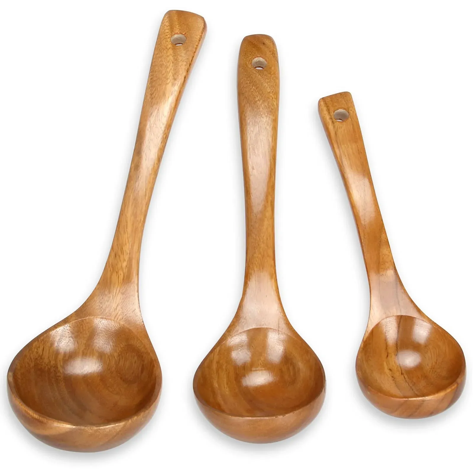 Set of 3 Ladles Large Wooden Spoons for Cooking Kitchen Utensils Ladle Set