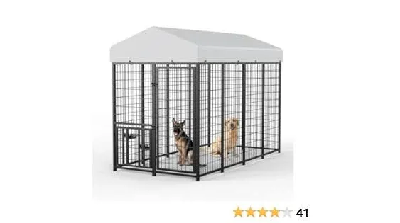 LOVMOR Large Dog Kennel Outdoor Pet Pens Dogs Run Enclosure Animal Hutch Metal Coop Fence with Roof Cover (8'L x 4'W x 5.6'H)