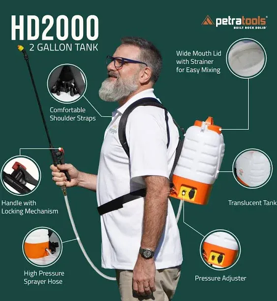 PetraTools 2 Gallon Battery Powered Sprayer - Electric Sprayer 2 Gallon Battery Sprayer Weed Sprayer Battery Operated, Power Sprayer Battery Backpack Sprayer Battery Powered - HD2000 ProKit