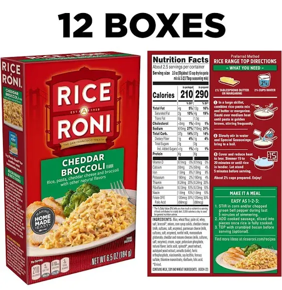 Rice-a-roni, Cheddar Broccoli, 6.9oz Boxes (12 Pack)