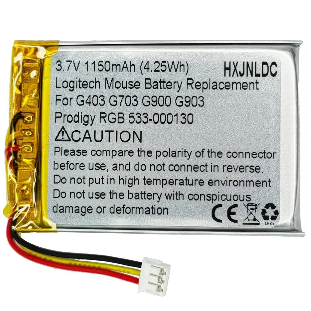 HXJNLDC DC 3.7V 1150mAh Lithium Polymer Rechargeable Battery for Logitech Wireless Mouse G403 G703 G900 G903 Prodigy RGB 533-000130