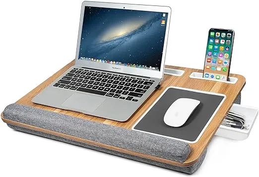 Purbambo Lap Desk with Cushion, Lap Desk for up to 17 Inches Laptop, Built-in Wrist Rest, Mouse Pad, Tablet Phone Holder and Storage Drawer