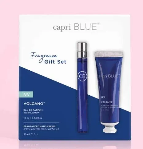 Capri Blue Fragrance Gift Set - 1 Volcano Eau de Parfum .34 fl oz & 1 Volcano Mini Hand Cream 1 oz - Moisturizing Jojoba Oil & Shea Butter Lotion - Cruelty-Free Skin Care Products