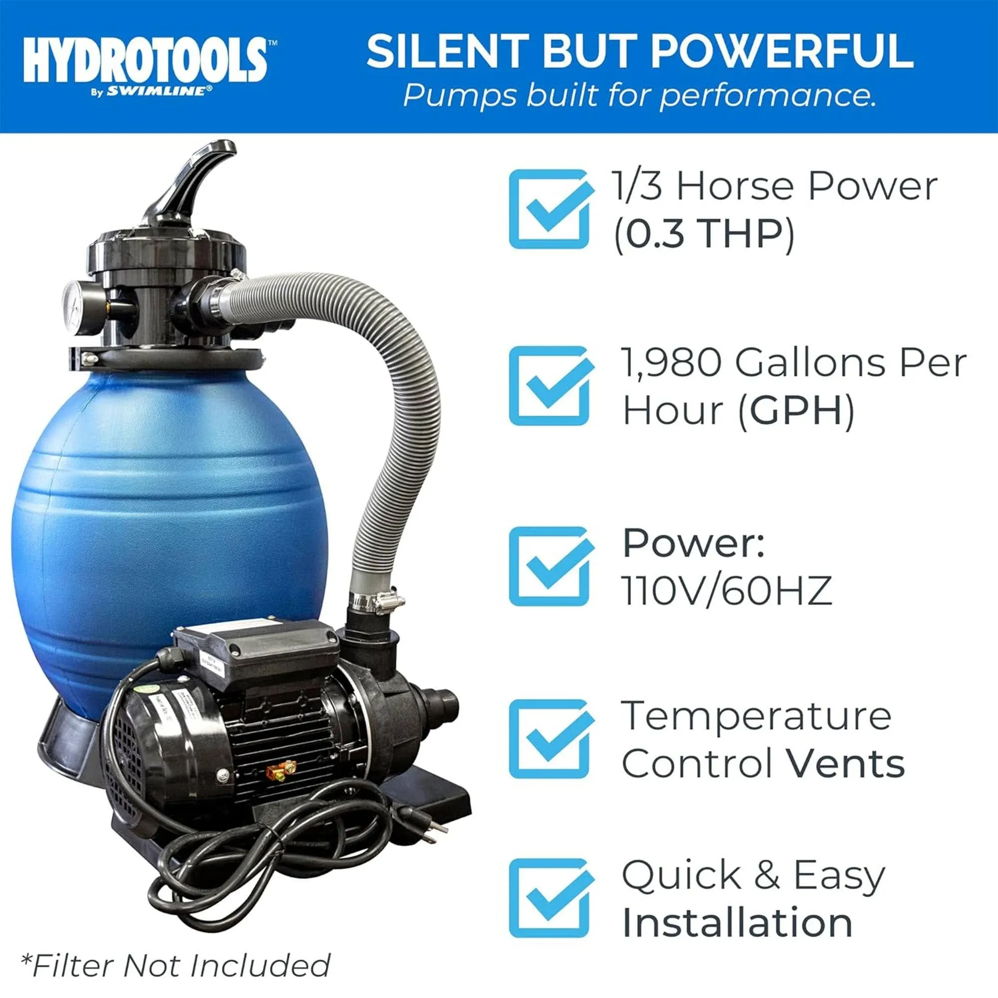 Swimline HydroTools Hydro Flo 0.25 HP Motor Pump for Above Ground Swimming Pools