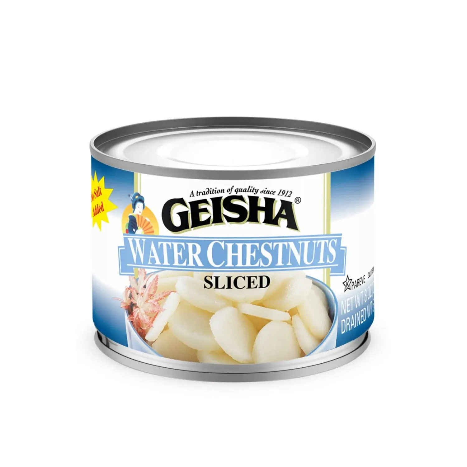 Geisha Water Chestnuts Sliced - 8 OZ 12 Pack