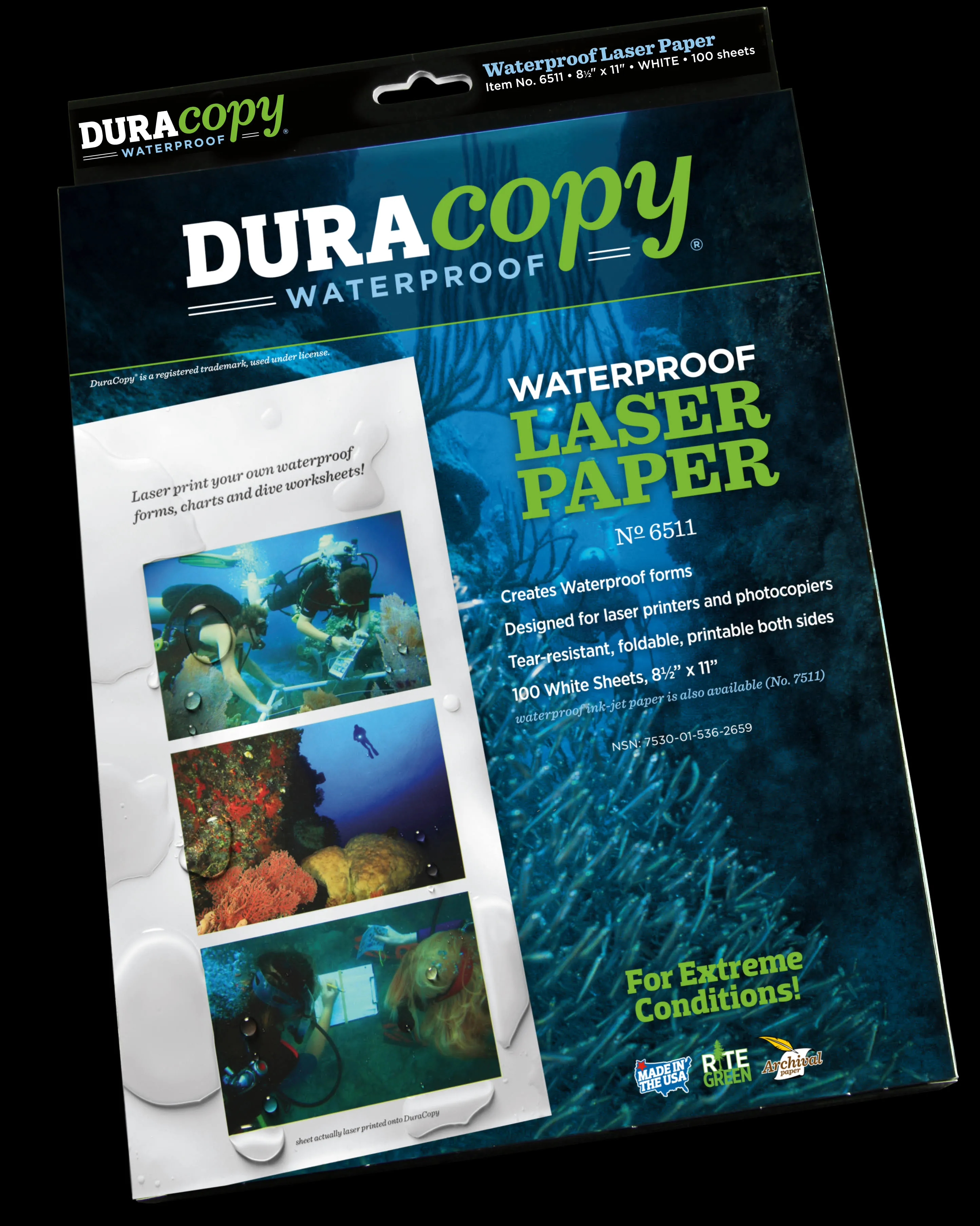 Rite in The Rain 6511 DuraCopy Waterproof Laser Paper - 100-Sheet