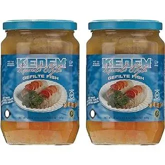 Kedem Gluten Free Israeli Style Gefilte Fish 24oz (2 Pack) No MSG, No Egg Yolk, No Matzo Meal, Nothing Artificial