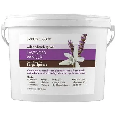 SMELLS BEGONE 1-Gallon Odor Absorber Gel - Air Freshener & Odor Eliminator for Homes, Garages & Commercial Buildings - Industrial Size - Lavender Vanilla Scent