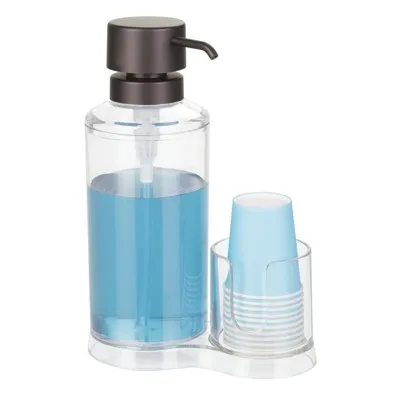 mDesign Plastic Refillable Mouthwash Dispenser/Cup Organizer