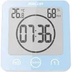 BALDR Digital Shower Clock with Timer - Blue - Water-Resistant Shower Timer, Countdown Timer Clock with Temperature and Humidity, Digital Clock for Shower, Bathroom Clock, Alarm Clock Battery Powered