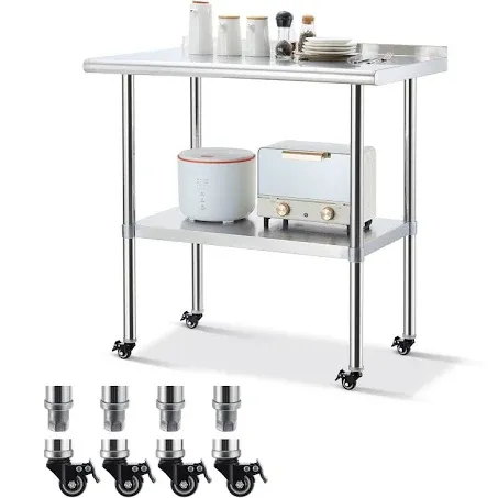 36&#034;—24&#034; Stainless Steel Worktables With Wheels Nsf Commercial Heavy Duty Tables 