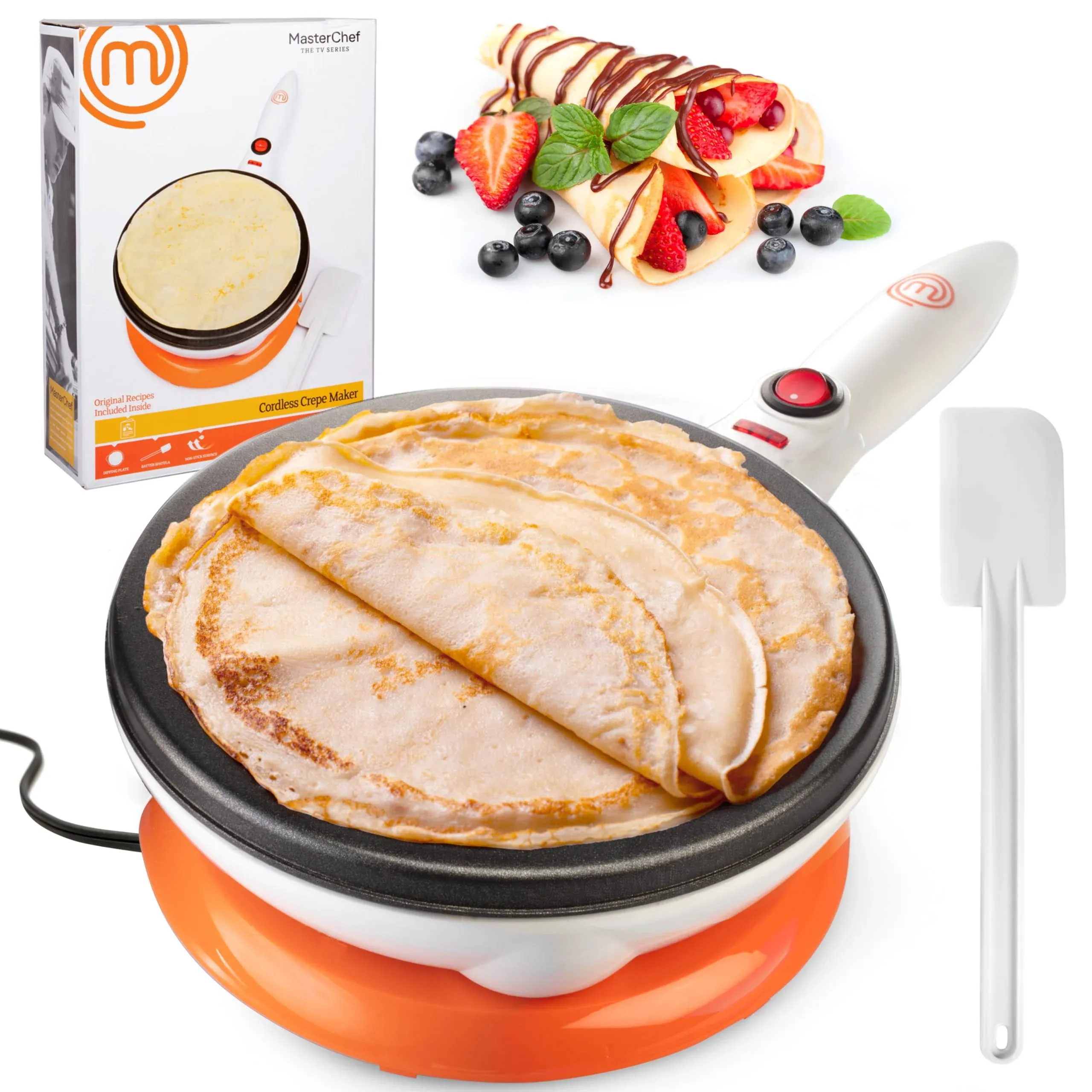 MasterChef Cordless Crepe Maker with Non-stick Dipping Plate plus Electric Base and Spatula