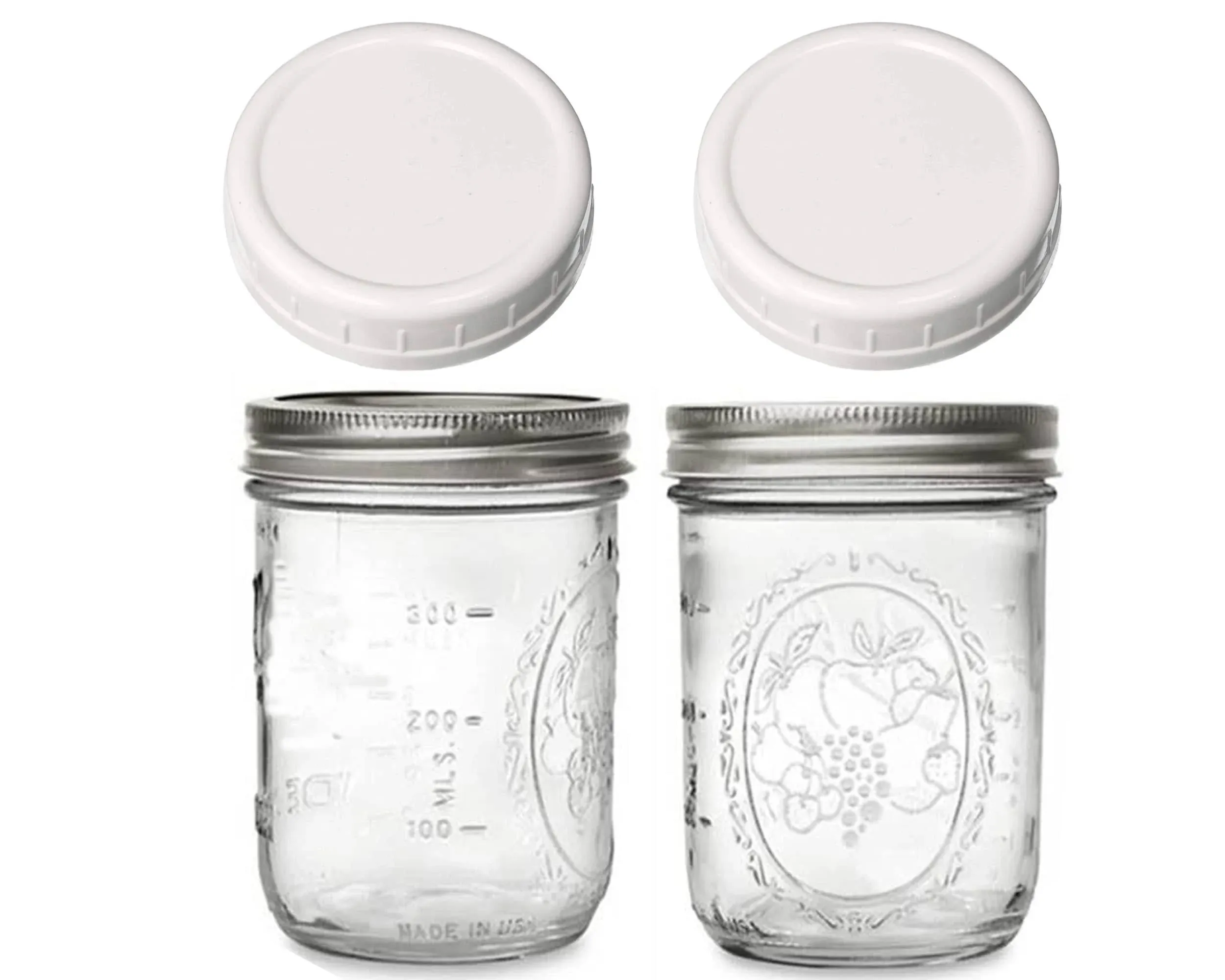 Jarming Collections Wide Mouth Mason Jars 16 oz - Set of 2 Half Quart Mason Jars ...